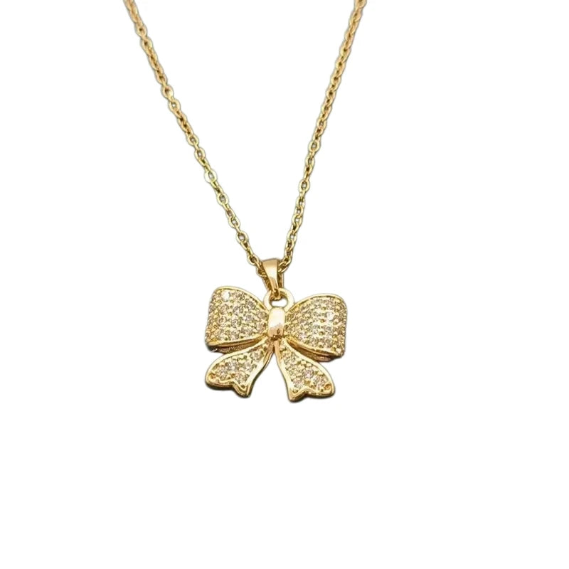 Bow Pendant Necklace – Stainless Steel & Zircon | Nixie Pendant Necklace Nixie