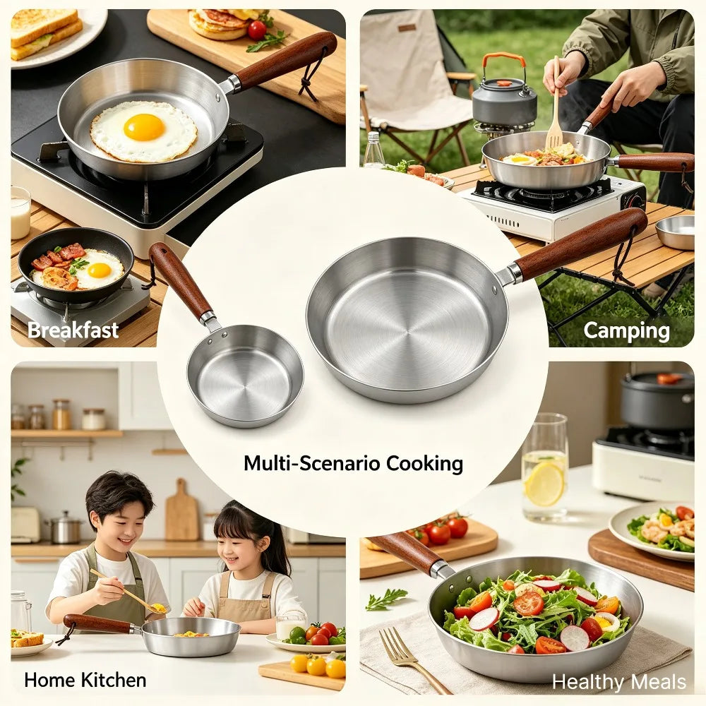 Stainless Steel Nonstick Frying Pan Wood Handle Skillet Nonstick Frying Pan Nixie