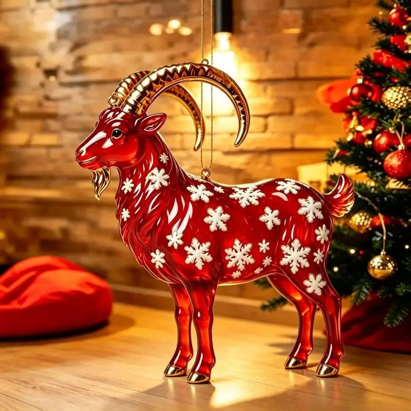 Acrylic Chinese Zodiac Goat Ornament – Red Gold Festive Decor Hanging Ornament Nixie