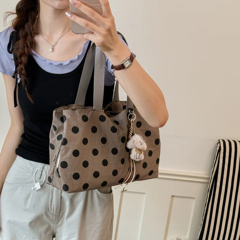 Korean Retro Polka Dot Tote Bag – Waterproof Nylon Shoulder Bag Tote Shoulder Bag Nixie