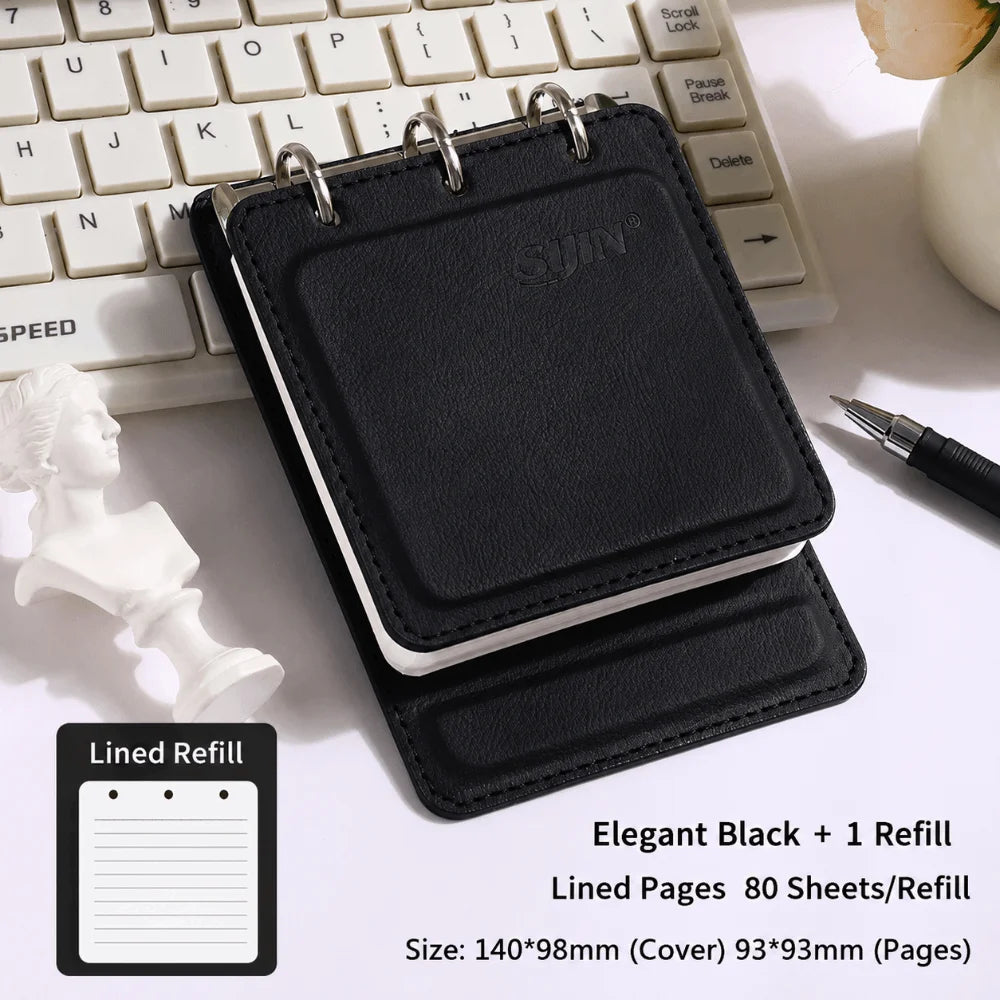 A7 PU Leather Pocket Notebook 3-Ring Binder Lined Journal