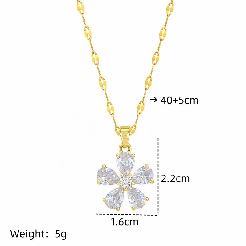 Copper Micro-Pavé Flower Pendant Necklace | Zircon Clavicle Chain Pendant Necklace Nixie