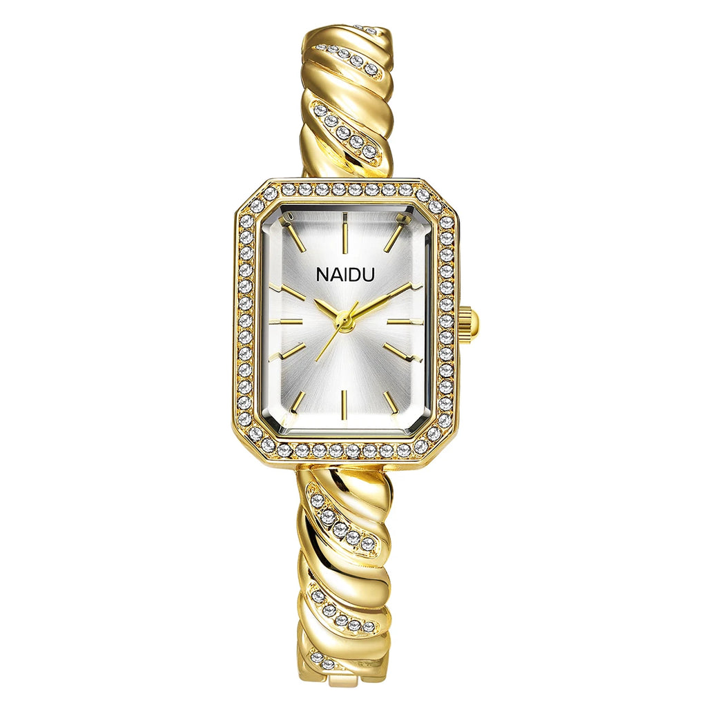 Casual Luxury Bracelet Watch – Quartz, Alloy, Numberless Dial Bracelet Watch Nixie Gold