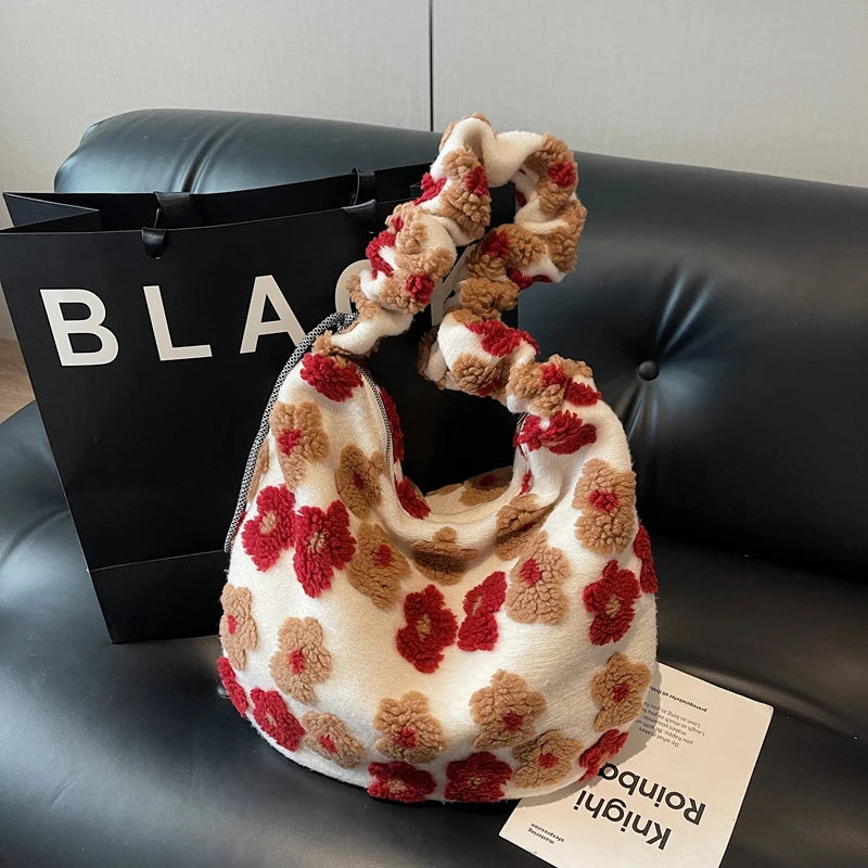 Floral Plush Dumpling Crossbody Bag – Large Capacity Women Crossbody Bag Nixie