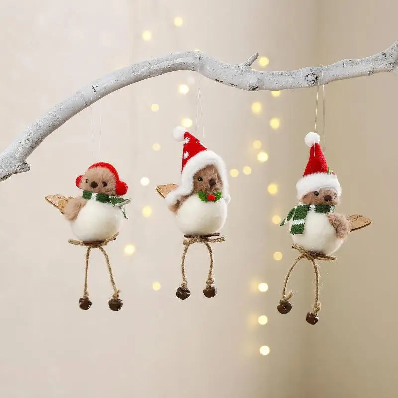 Christmas Plush Bird Ornaments – Santa Outfit & Jingle Bells Christmas Tree Ornament Nixie