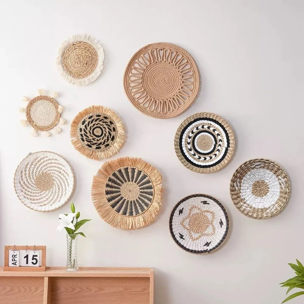 Boho Straw Woven Wall Hanging, Coaster & Placemat
