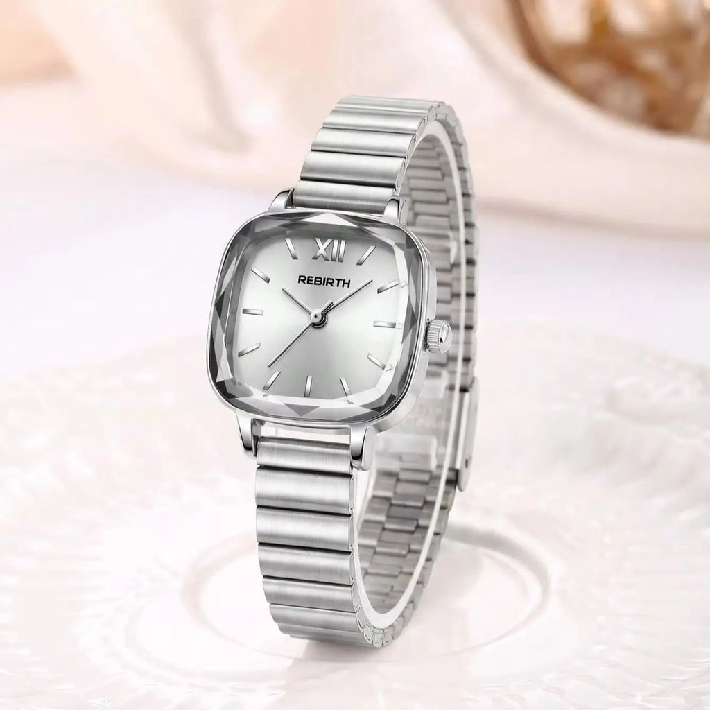 REBIRTH Women's Small Square Quartz Watch – Minimalist Style Women's Quartz Watch Nixie
