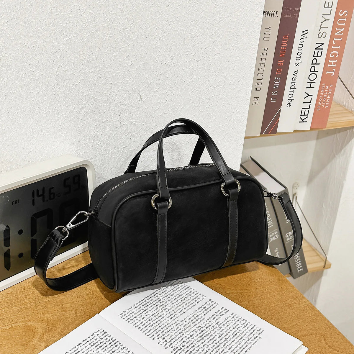 Retro Baguette Crossbody Bag – Women's Versatile PU Handbag Crossbody Handbag Nixie Black Extra Large