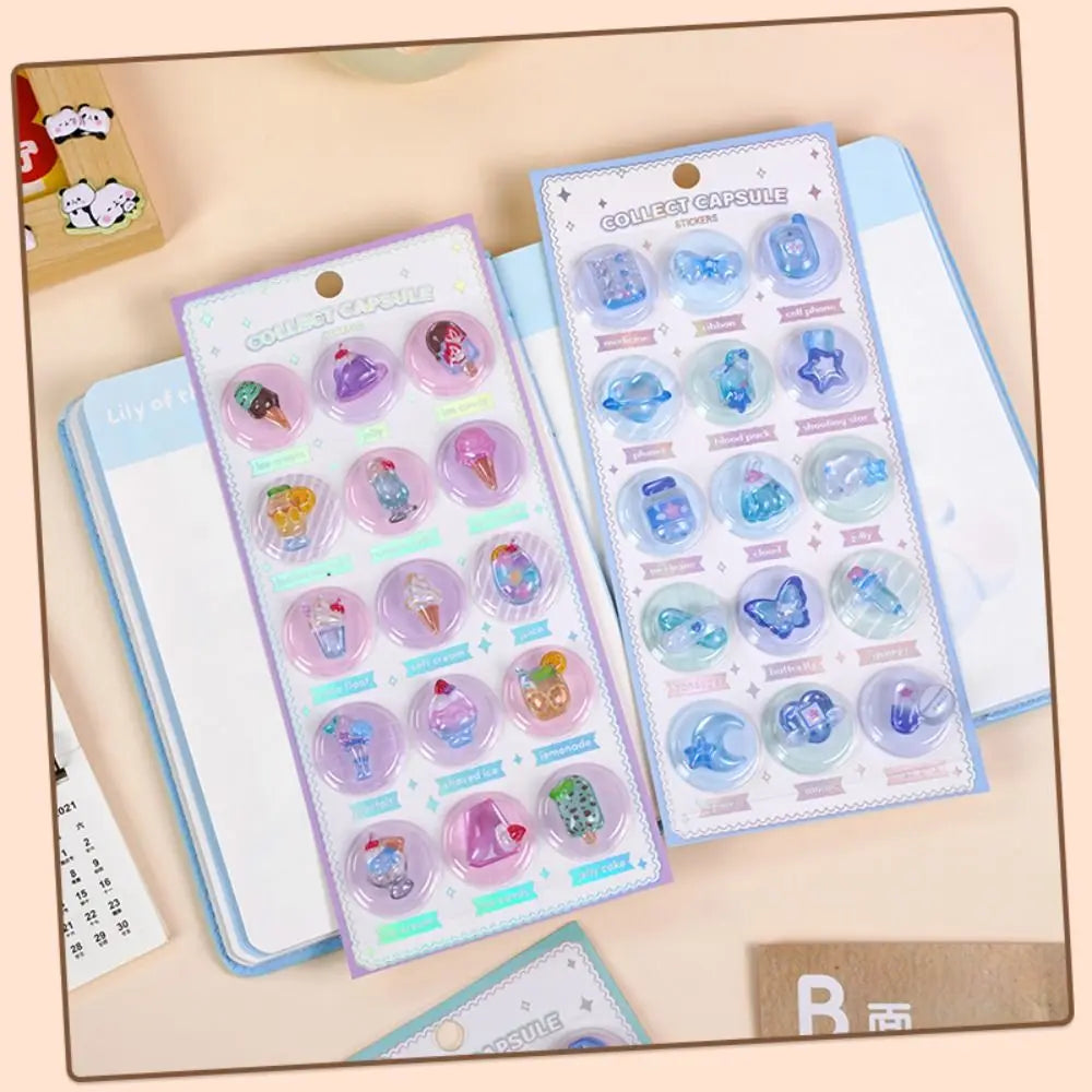 3D Liquid Motion Capsule Stickers – Swaying Cartoon Notebook Decor Decorative Stickers Nixie