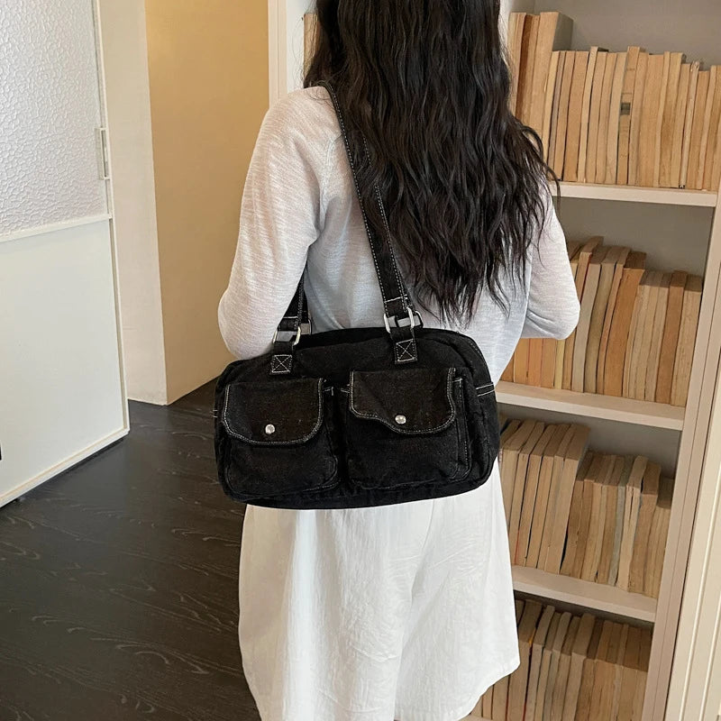 Vintage Denim Boston Bag – Women's Crossbody Shoulder Handbag Crossbody Shoulder Bag Nixie