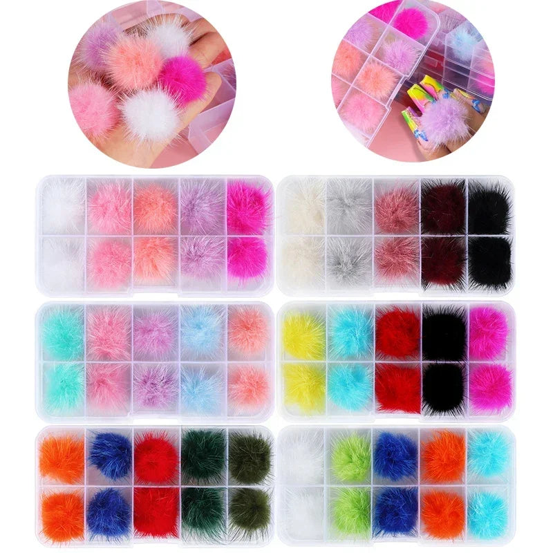 10Pc Fluffy Pom Pom Nail Art Decorations – Magnetic Manicure Nail Art Decoration Nixie
