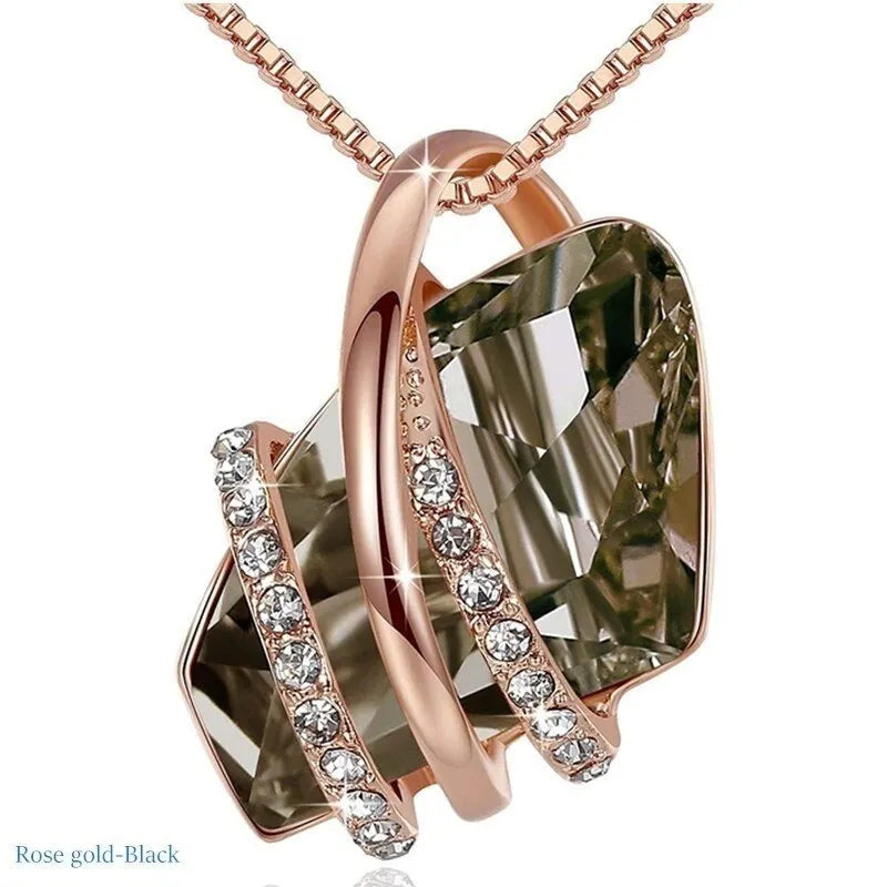 Women's Crystal Birthstone Pendant Necklace – Silver & Rose Gold Pendant Necklace Nixie Rose Gold-Black