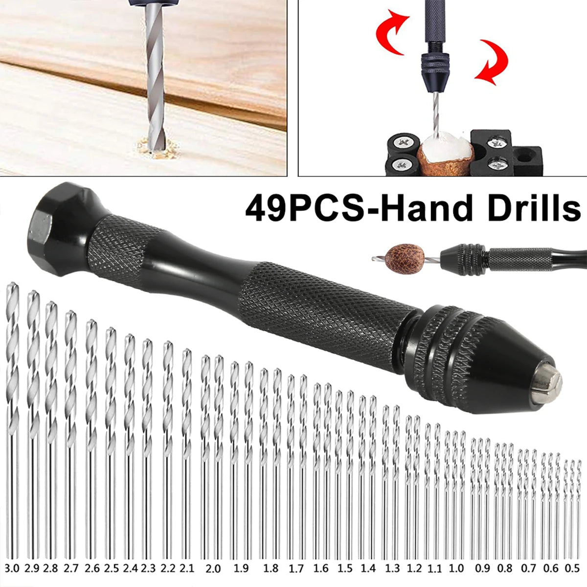 49pc Mini Hand Drill & HSS Twist Bit Set 0.5–3.0mm – Craft & Jewelry Mini Hand Drill Set Nixie