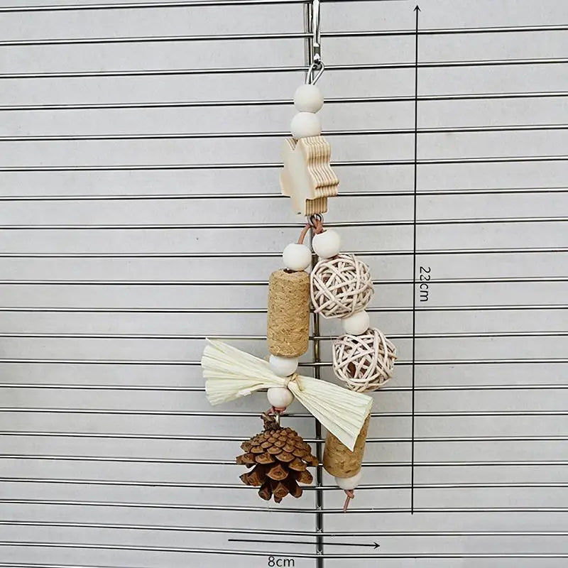 Parrot Chew Toy – Natural Woven Grass & Wood Hanging Cage Toy Bird Chew Toy Nixie