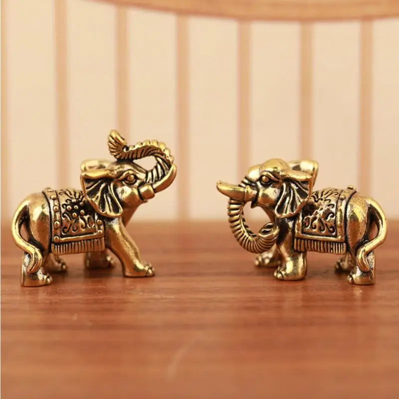 Brass Lucky Elephant Miniature Figurine | Antique Bronze Statue Decorative Figurine Nixie