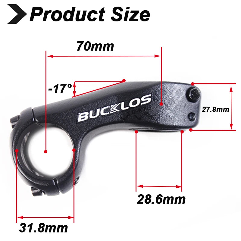 BUCKLOS 70mm -17° Negative MTB Bike Stem | Aluminum Alloy MTB Bike Stem Nixie