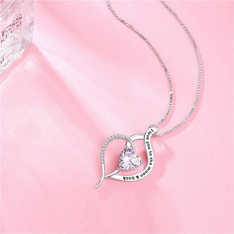 I Love You to the Moon & Back Heart Silver Necklace Gift Pendant Necklace Nixie