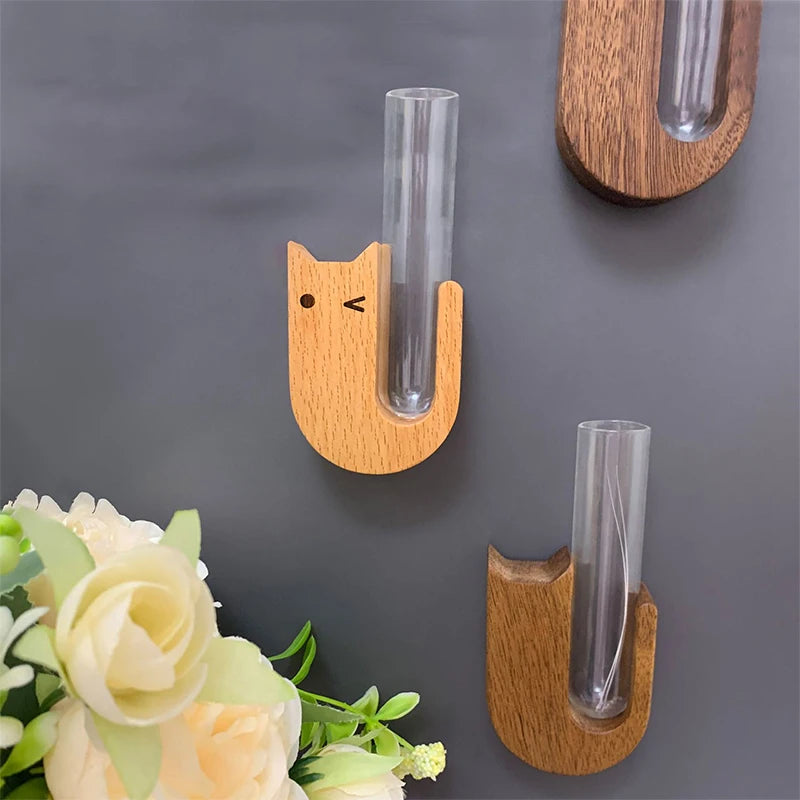 Cat Whisker Vase Fridge Magnet – Wood & Glass Pet Keepsake Pet Keepsake Decor Nixie