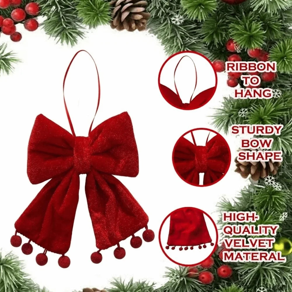 Red Fabric Christmas Bow Ornament – Tree, Wreath & Door Decor