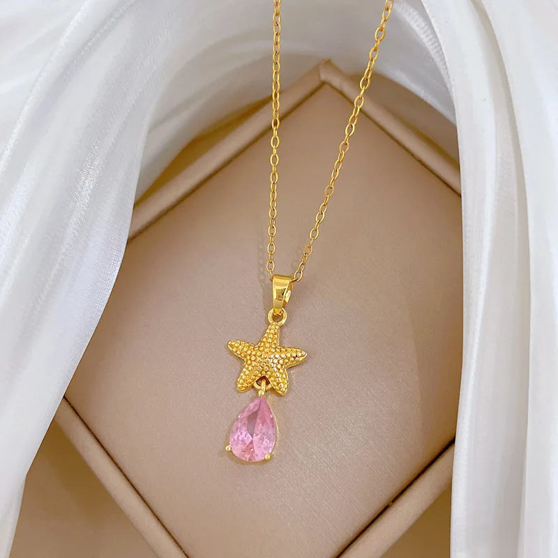 Luxury Star Waterdrop Pendant Necklace | Women's Gold Choker Pendant Necklace Nixie