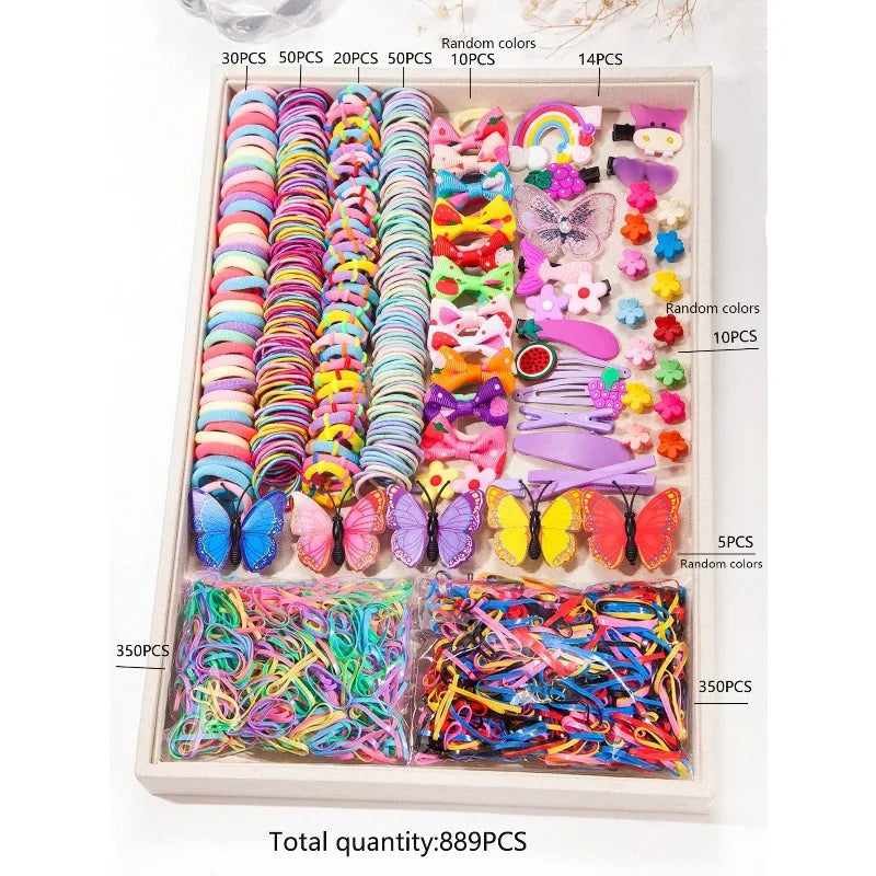 Colorful Bow & Flower Elastic Hair Bands Set for Girls Kids