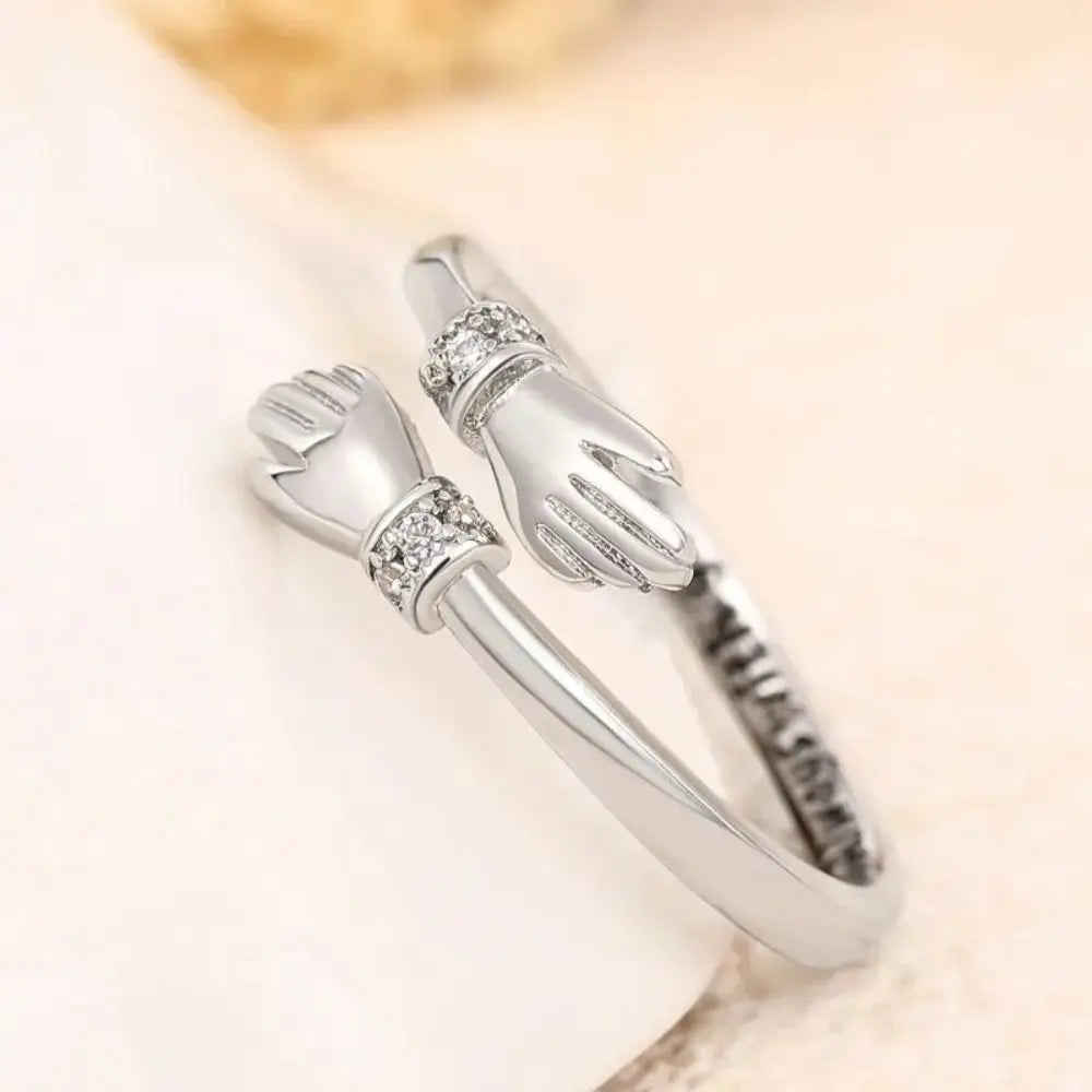 Adjustable Hand Hug Wrap Ring | Silver & Gold Friendship Ring Fashion Ring Nixie