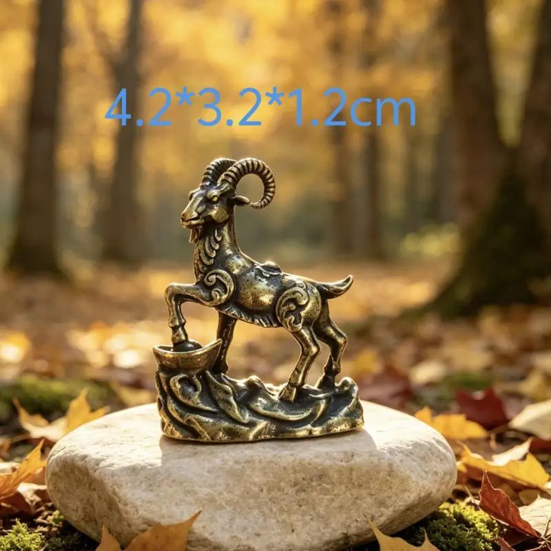 Metal Zodiac Goat Statue – Feng Shui Tabletop Ornament Decorative Figurine Nixie