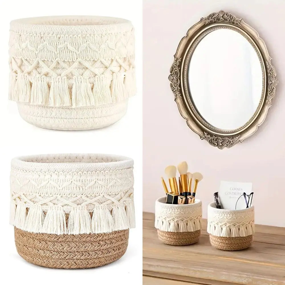 Cotton Rope Tassel Desktop Storage Basket – Pen & Organizer Desktop Storage Basket Nixie