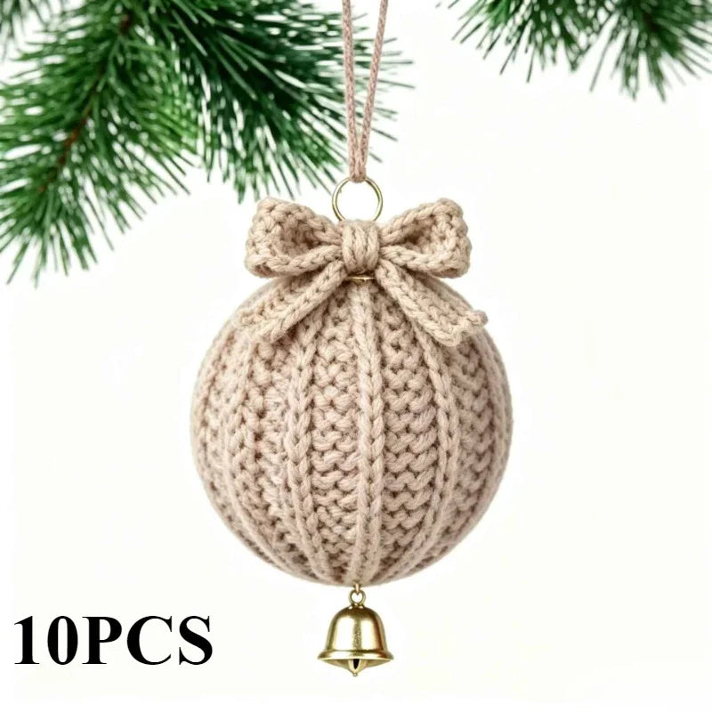Hand Crochet Christmas Ball Ornaments with Bells – 10 Pcs Christmas Ornament Set Nixie beige-10pcs Diameter 8cm