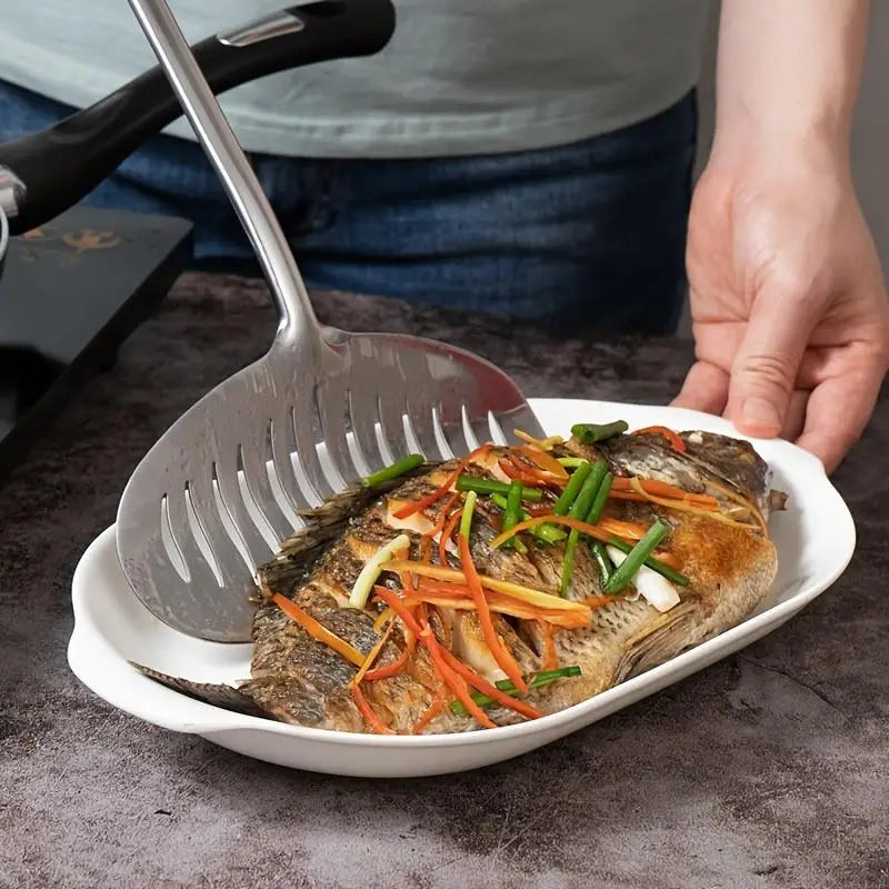 Large Stainless Steel Fish Spatula – Slotted Long Handle Turner Fish Spatula Turner Nixie