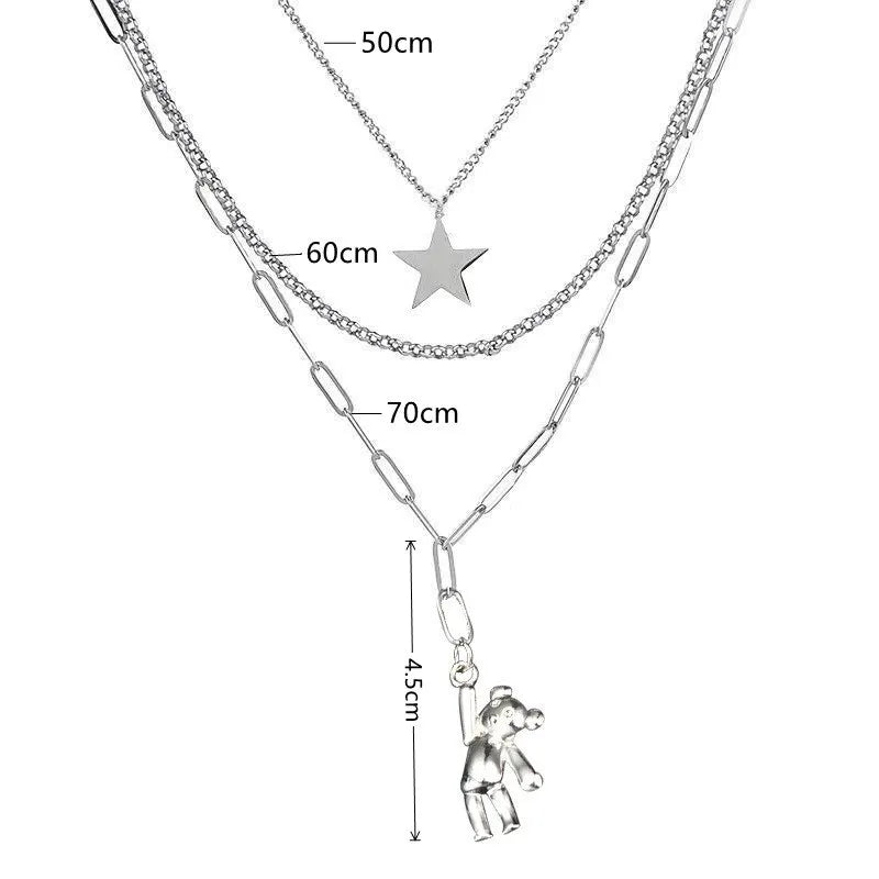 Vintage Hip Hop Rabbit Pentagram Multi-Layer Pendant Necklace Pendant Necklace Nixie