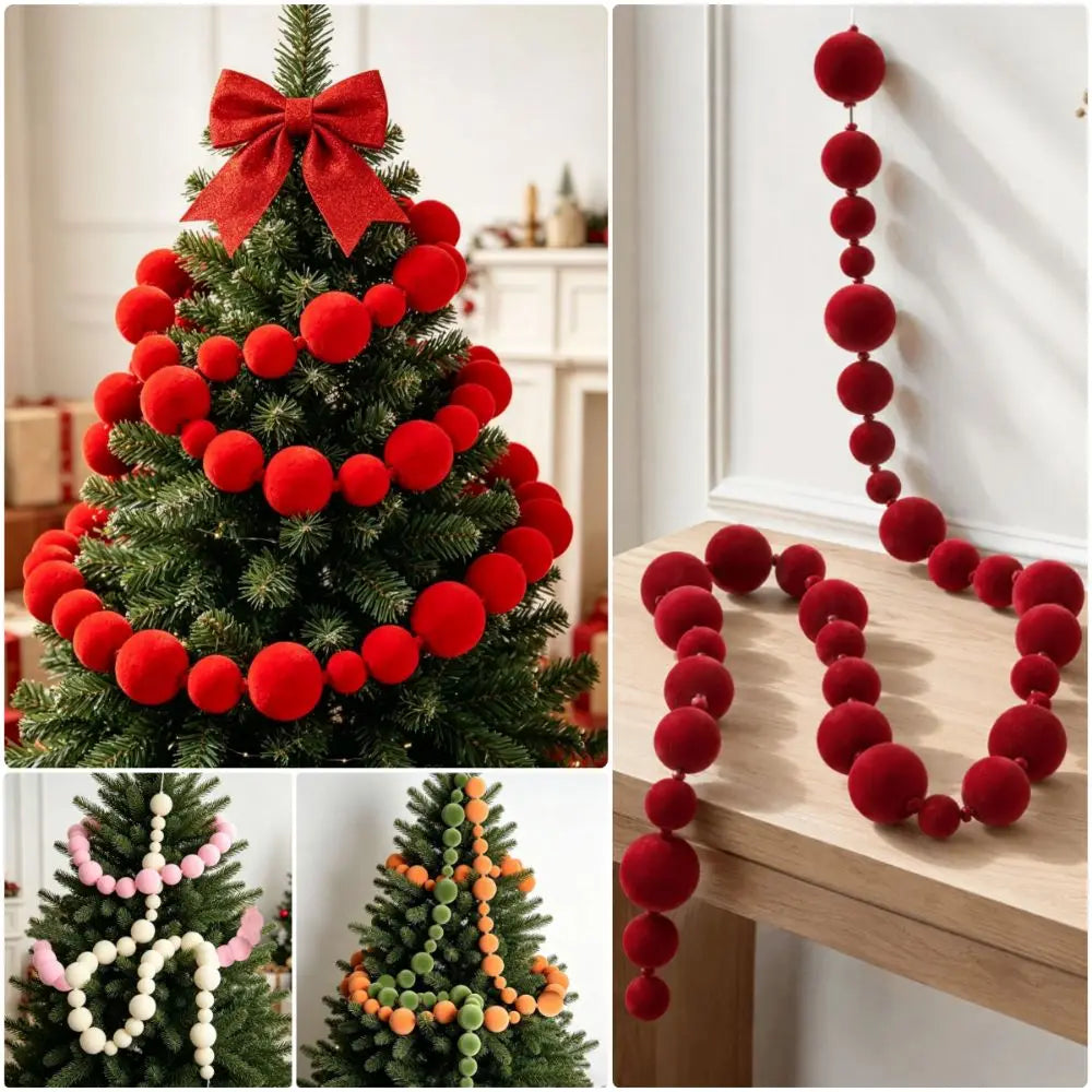 Multicolor Flocking Ball String Christmas Hanging Decoration