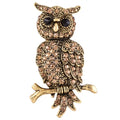 Vintage Owl Brooch Pin | Shiny Zircon Unisex Bird Jewelry Fashion Brooch Pin Nixie Light Yellow Gold Color