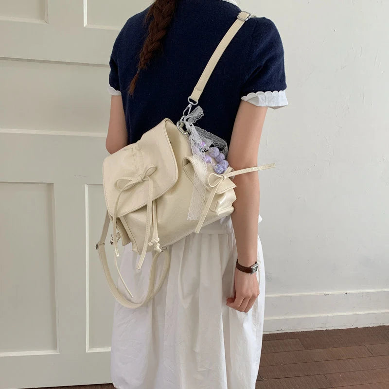 Women's Bow-Tie PU Crossbody Backpack | Multi-Wear Korean Style Crossbody Backpack Nixie