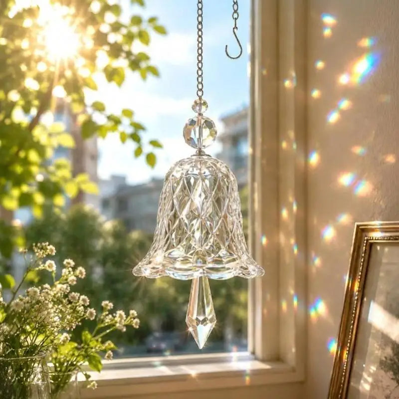 Crystal Glass Bell Wind Chime Prism Suncatcher Boho Decor Wind Chime Suncatcher Nixie A1