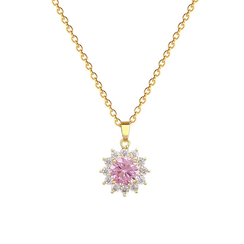Flower Pendant Choker Necklace – Gold Stainless Steel & Zircon