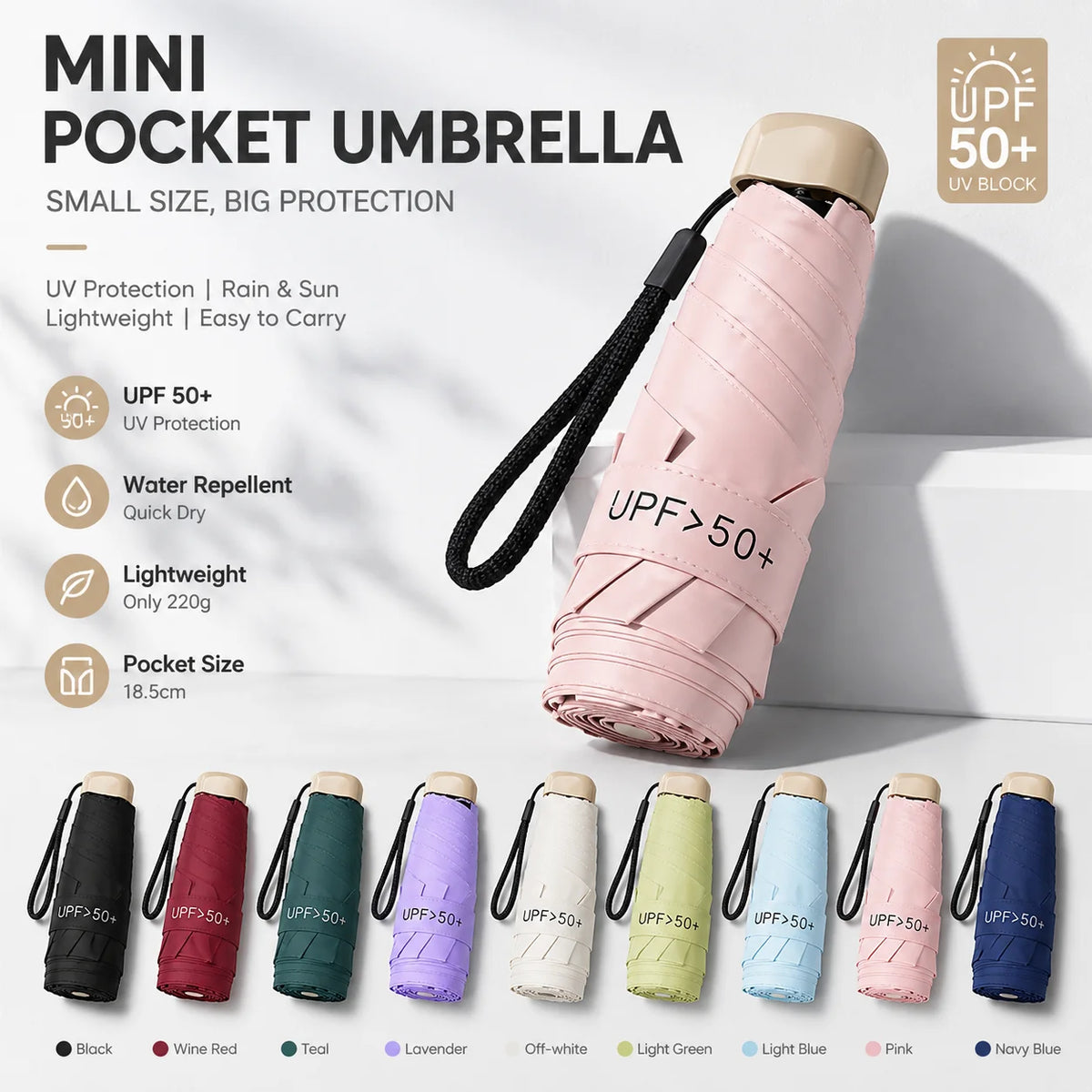 Nixie UPF50 Mini 5-Fold Portable Umbrella – Sun & Rain Parasol Portable Folding Umbrella Nixie