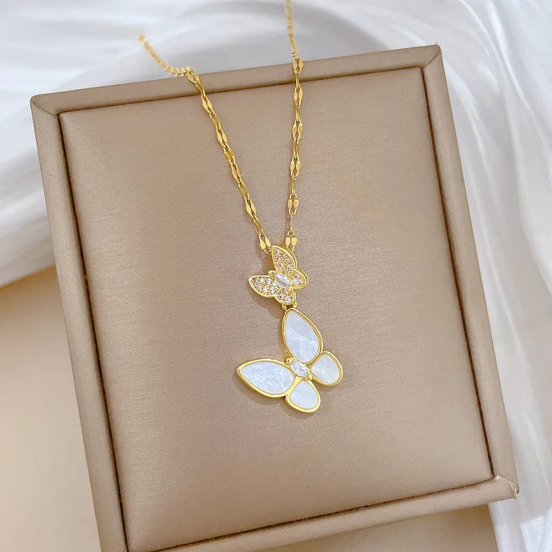Butterfly Pendant Choker Necklace | Gold Stainless Steel Pendant Choker Necklace Nixie