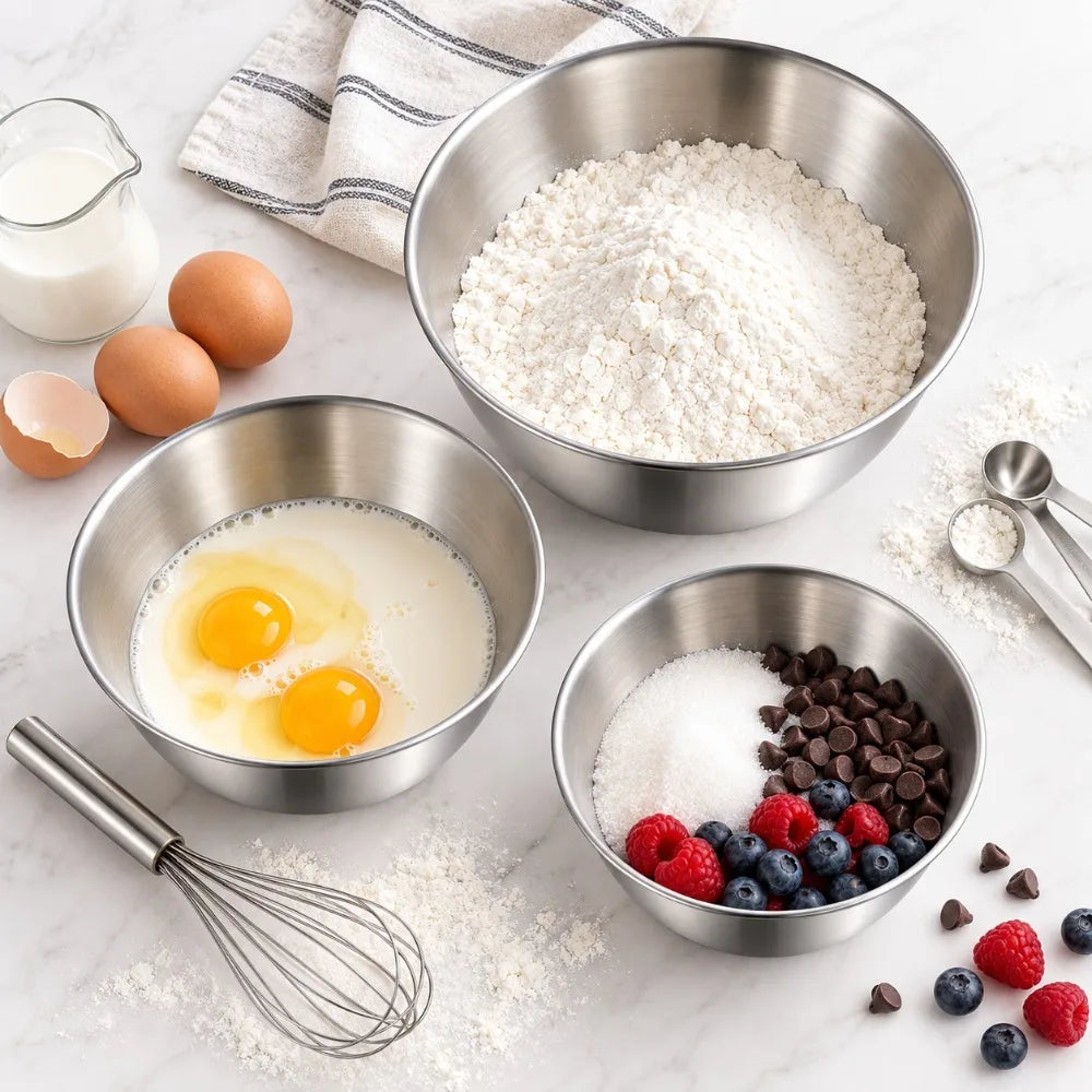 Stainless Steel Mixing Bowls 3-Piece Set with Scale | Kitchen Mixing Bowl Set Nixie