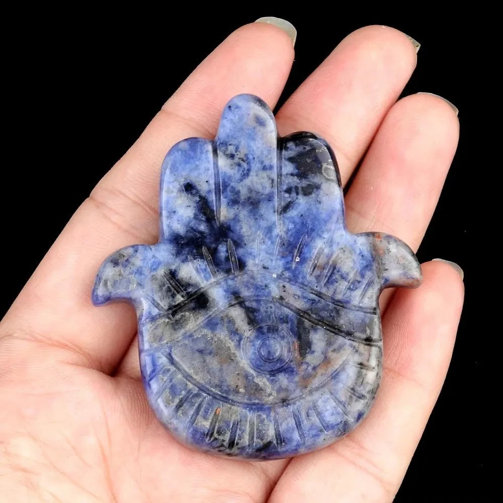 Natural Stone Hamsa Hand Carved Bead – Agate & Amethyst 57x50mm Carved Stone Bead Nixie