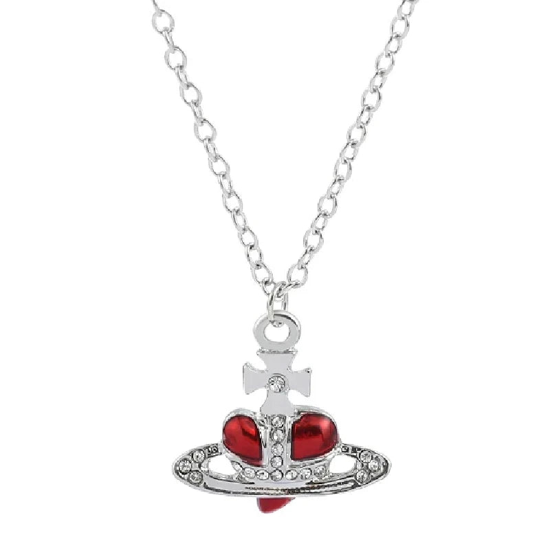 Saturn Drop Rhinestone Pendant Necklace – Vintage Ladies Jewelry Pendant Necklace Nixie