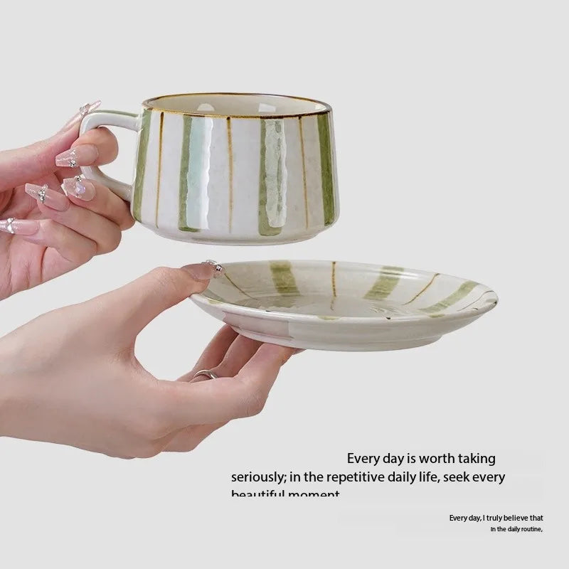 Japanese Retro Floral Ceramic Coffee Cup & Saucer Set Ceramic Coffee Mug Set Nixie