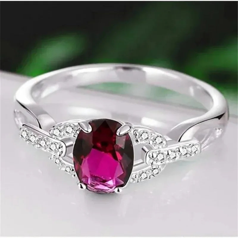 Oval Ruby Silver-Plated Fashion Ring for Women | Sizes 6–10