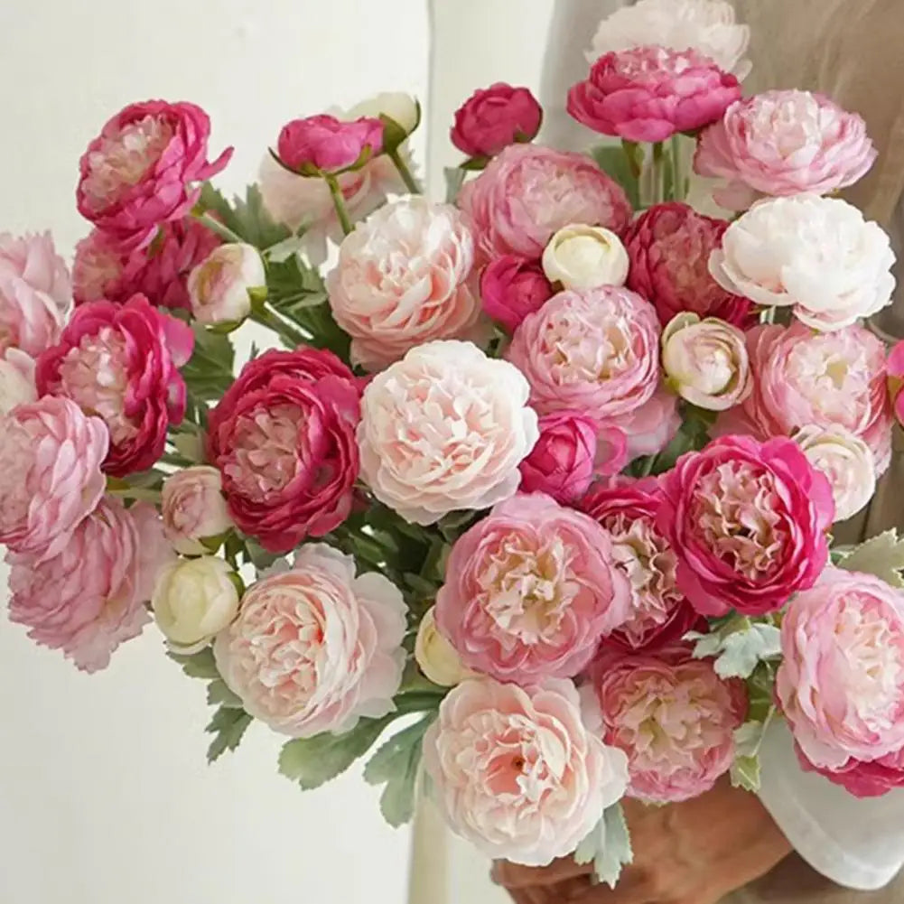 Silk Artificial Ranunculus 2-Head Faux Flower Stem | Home Decor Artificial Silk Flower Nixie