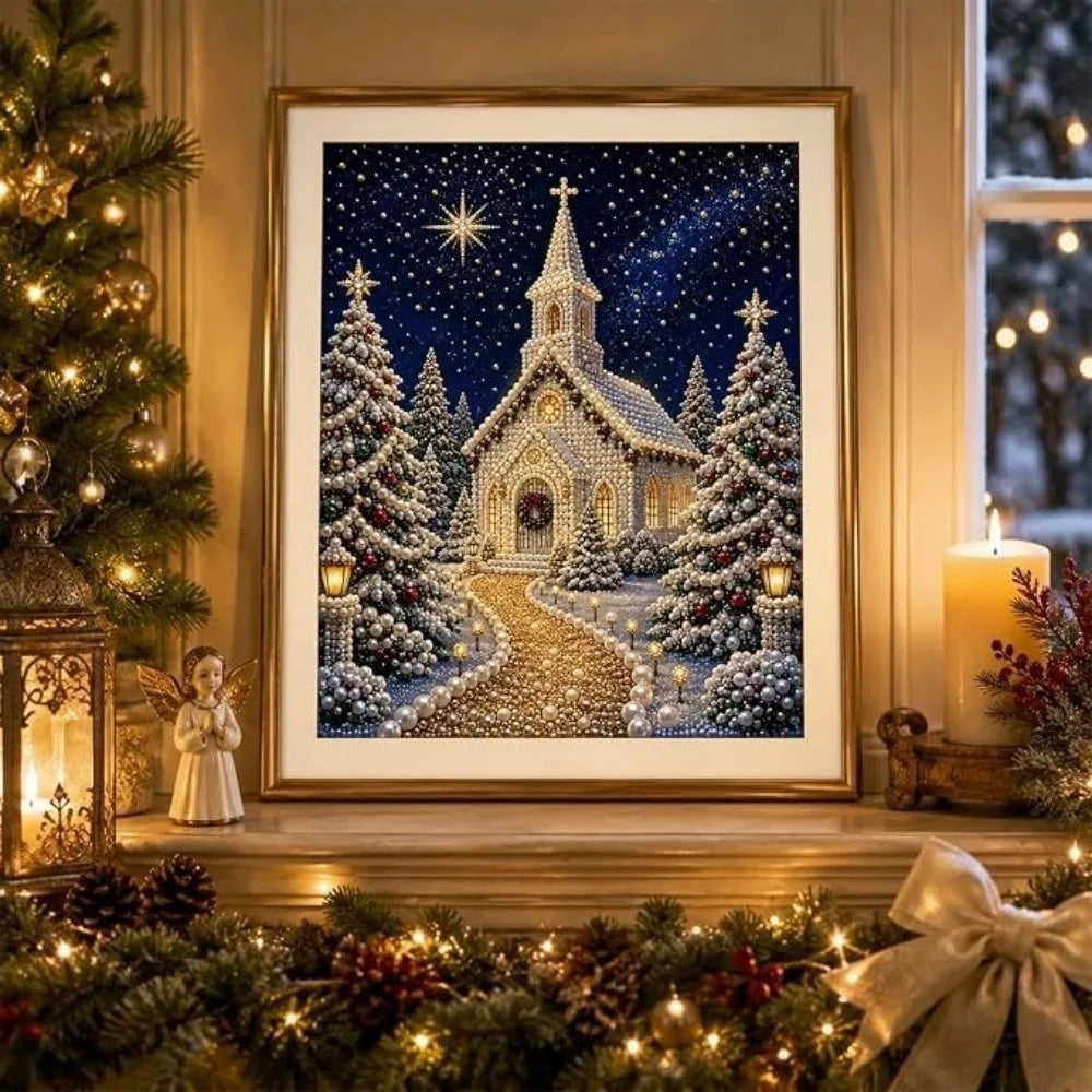 5D Pearl Diamond Painting Kit – Christmas Church 30×40cm DIY Diamond Painting Kit Nixie