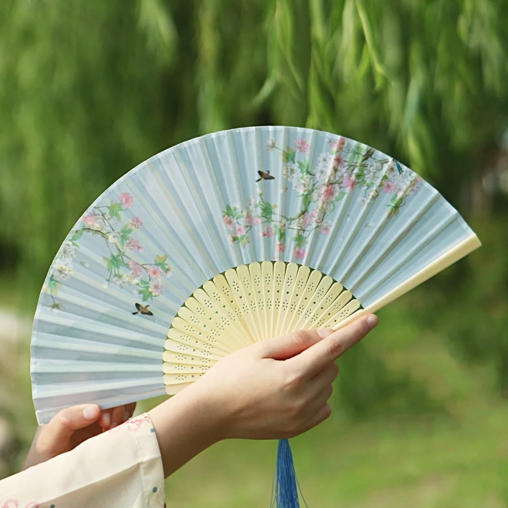 Bamboo Silk Folding Hand Fan – Vintage Chinese Style & Tassel Folding Hand Fan Nixie