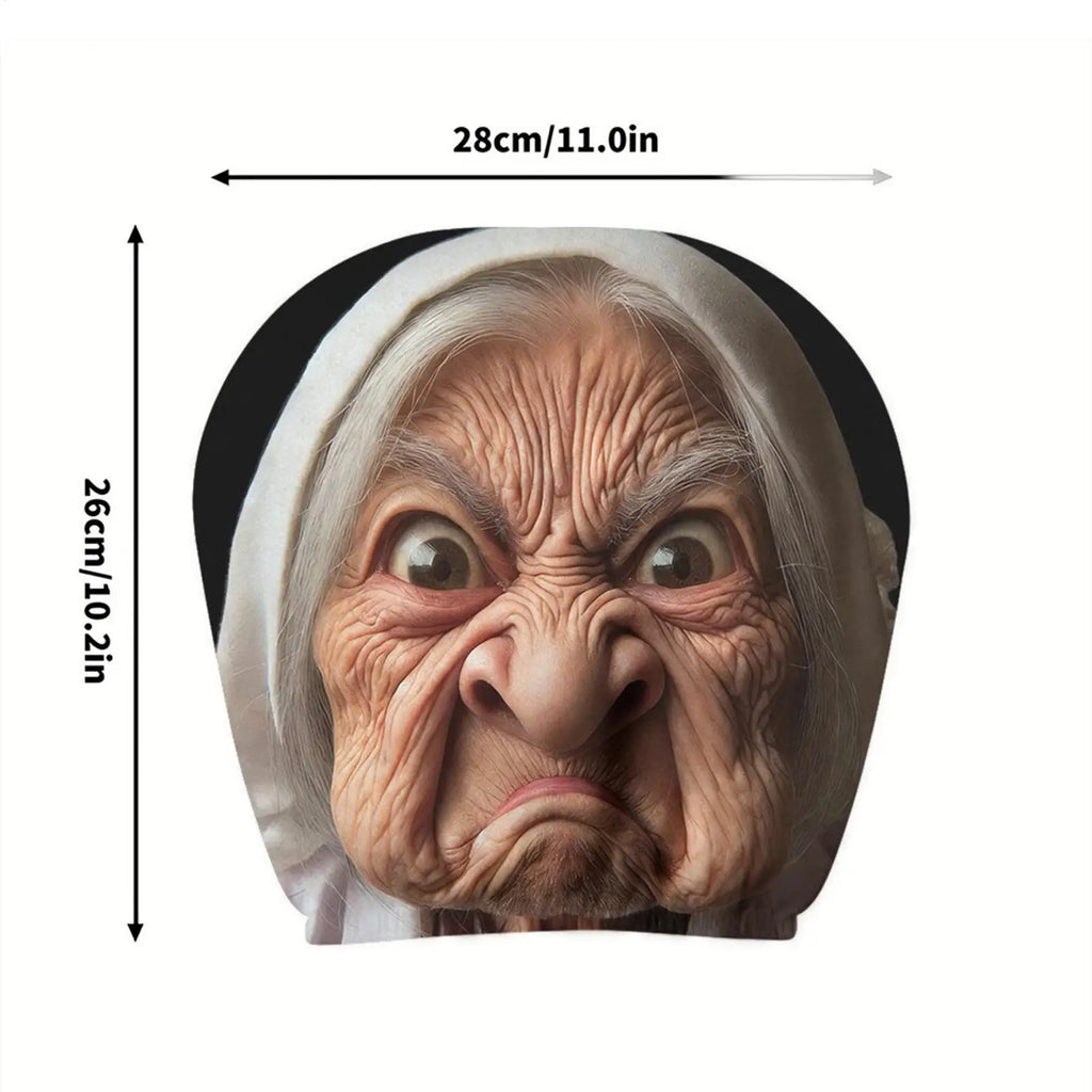 Funny Granny Face Car Headrest Covers 2Pcs – Universal Fit