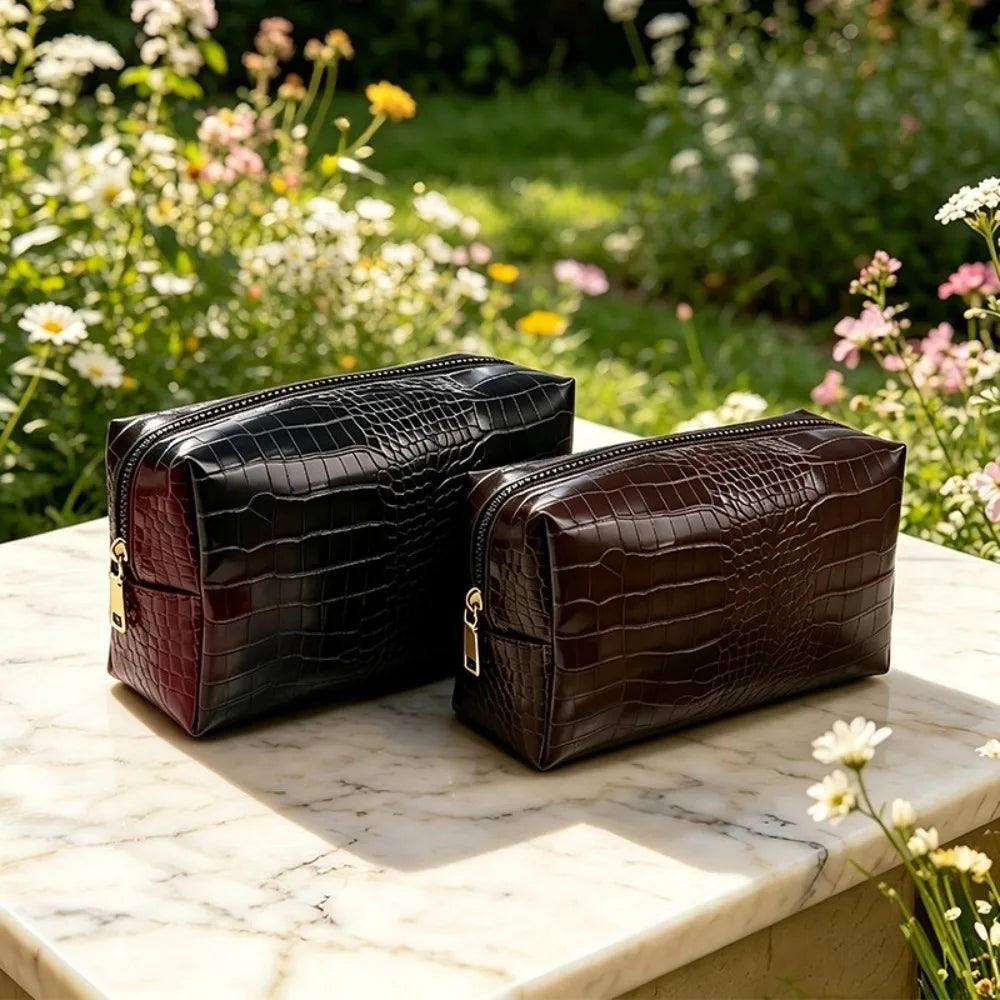 PU Leather Makeup Bag Waterproof Crocodile Embossed Travel Pouch Cosmetic Travel Bag Nixie