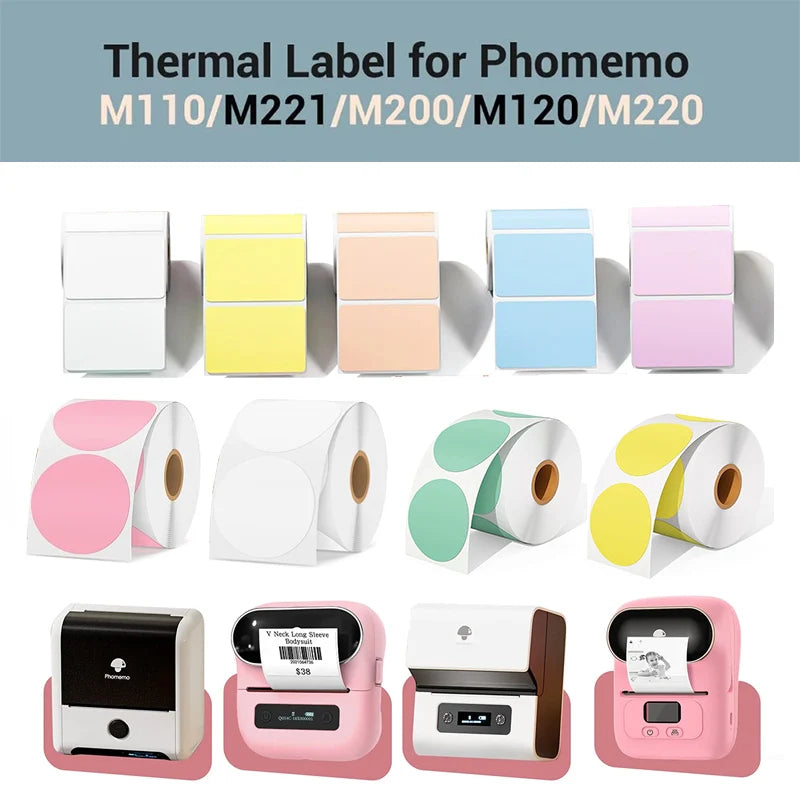 Thermal Label Paper for Phomemo M110 M200 M220 – Adhesive Stickers