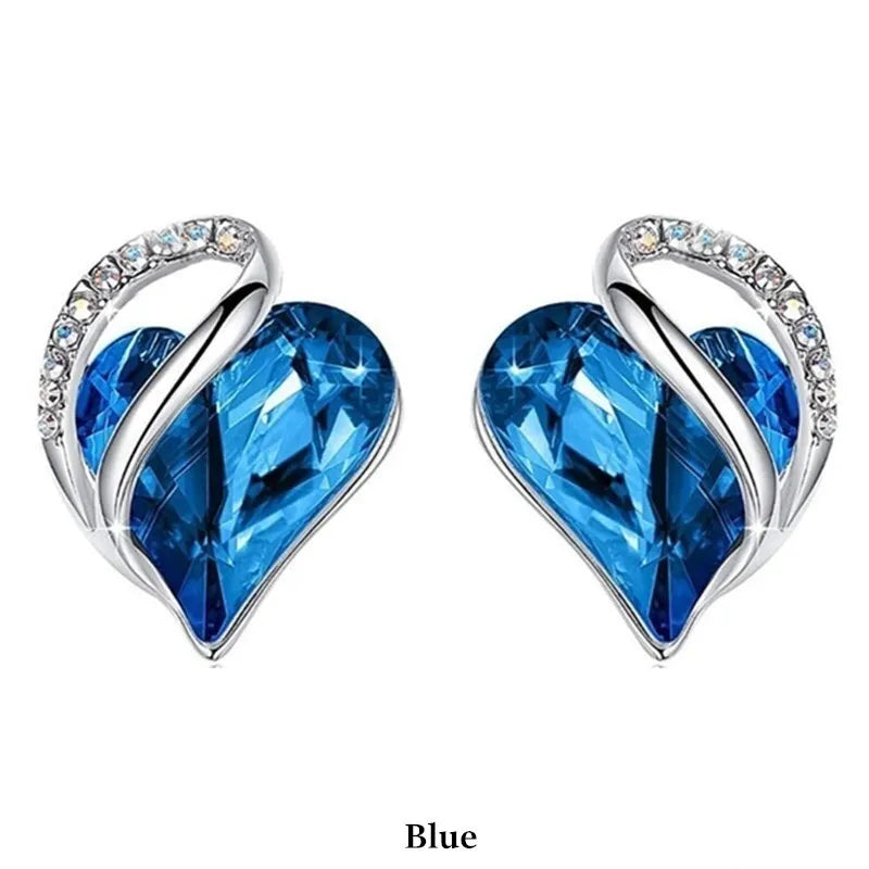 Blue Crystal Heart Stud Earrings | Women's Fashion Jewelry Fashion Stud Earrings Nixie EH-280-6